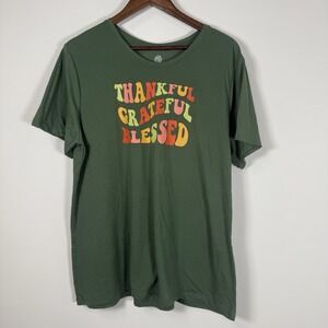 Positive Tees Women's Shirt Thankful Blessed Grateful, Graphic Print, Green XXXL